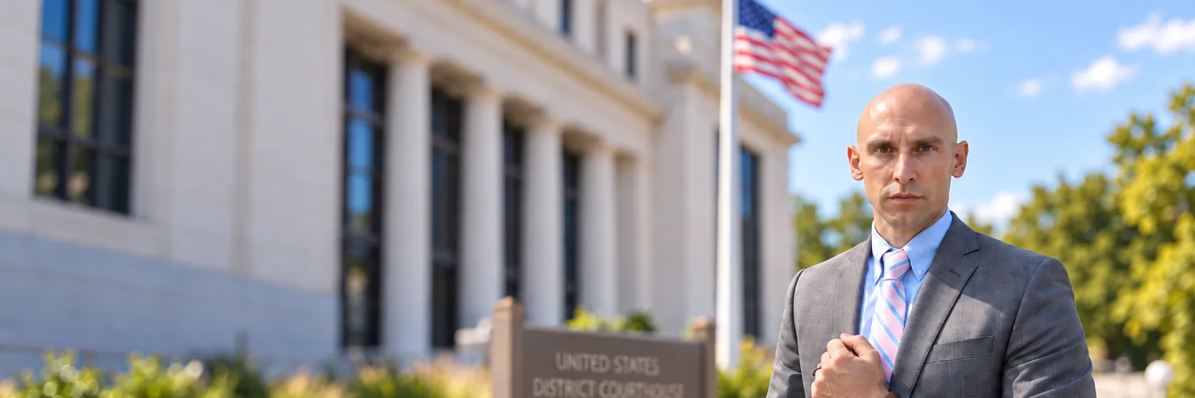Peter Felix Armstrong outside a United States district courthouse
